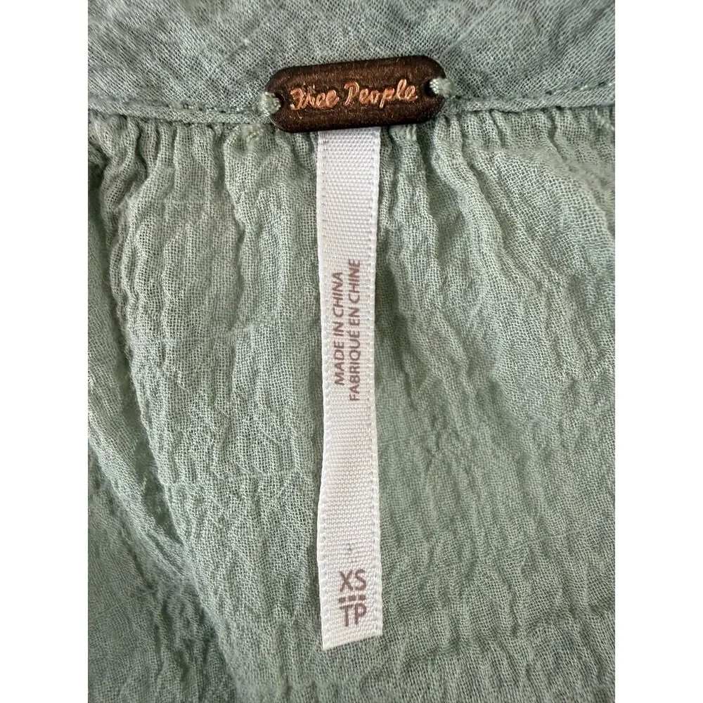 Free People Women's Sivan Embroidered Blouse Moss Green Long Sleeve Size XS - Picture 6 of 12